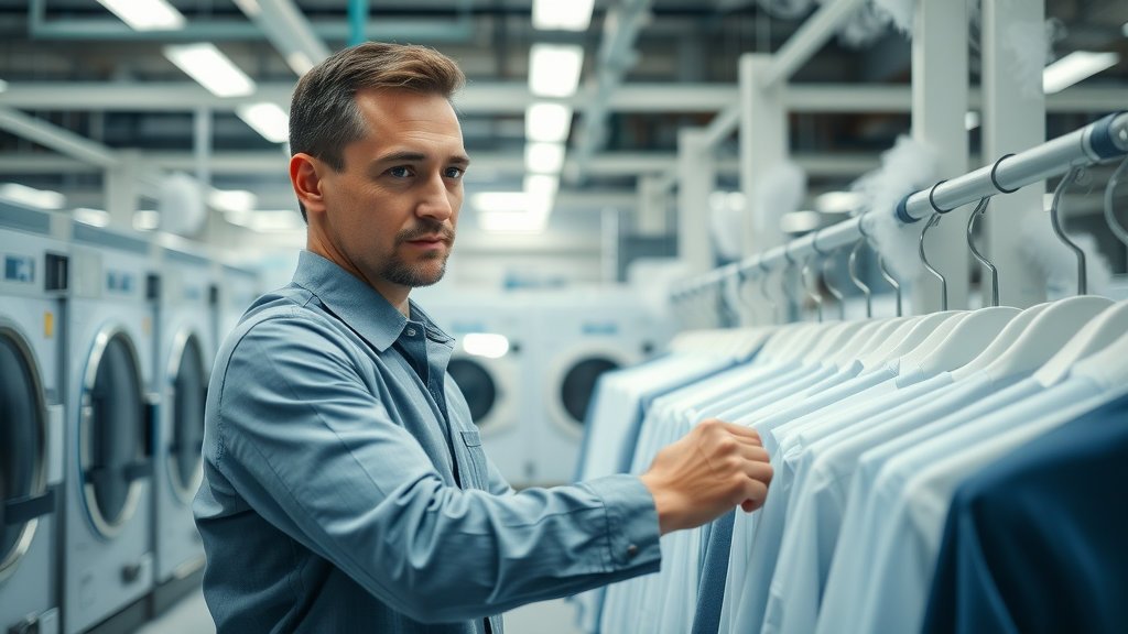 Clean garments processed by modern dry-cleaning delivery service