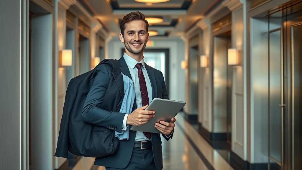 Professional dry-cleaning delivery service in modern city apartment